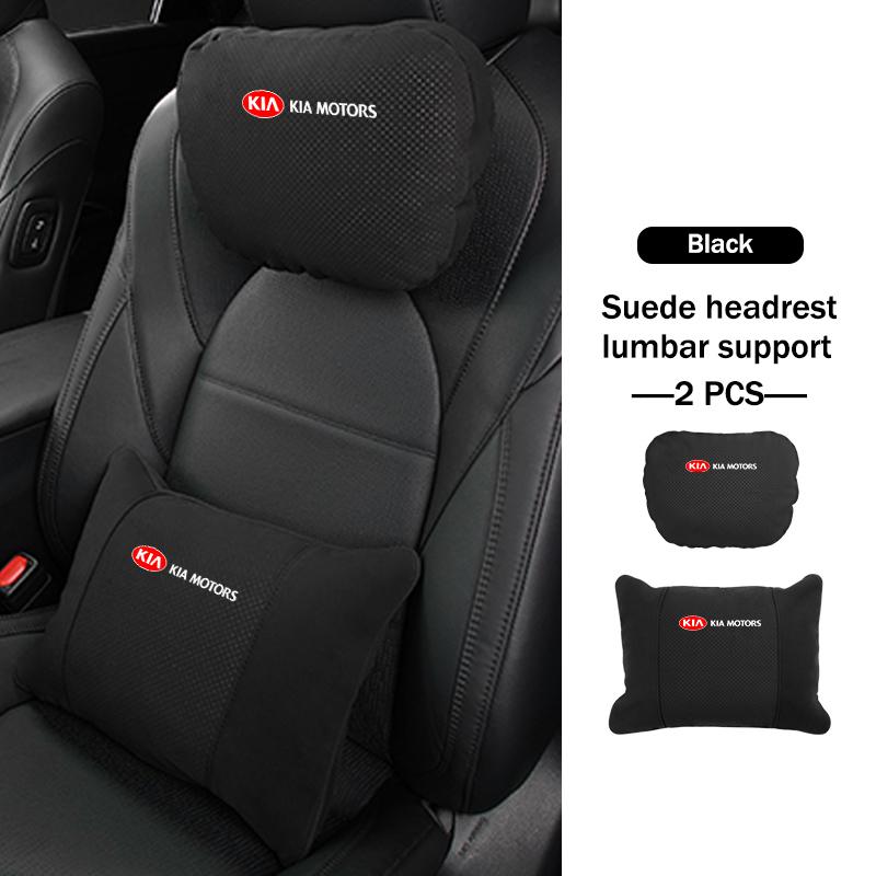 BBEI1 Car Styling Soft Suede Headrest Neck Support Seat Breathable Waist Pad Pillow Mat For KIA Sorento Stinger Soul Spectra Niro