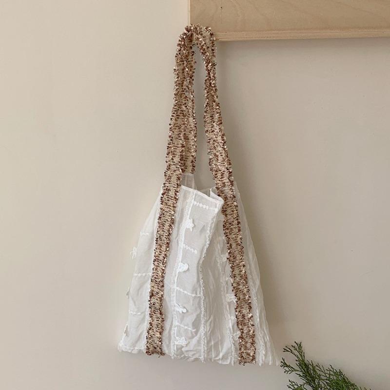 Early Spring Niche Design Flower Webbing Texture Summer Canvas Large Capacity Shoulder Bag Portable Bag