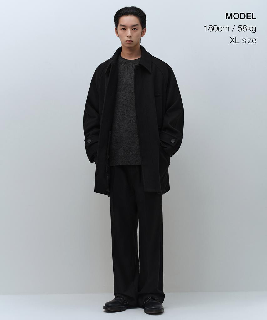 Musinsa Standard Wool Blend Oversized Muff Pocket Half Balmacaan Coat [Black]