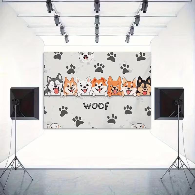 2D Flat Printing Woof Dog Backdrop for Pet Photography and Party Decor