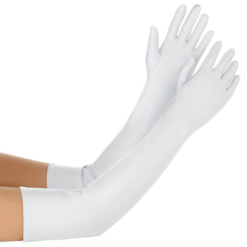 1 Pair Women's Elegant Long-Finger Gloves - Elastic Stretch, 6 Solid Colors (White/Red/Gray/Beige/Black/Brown)