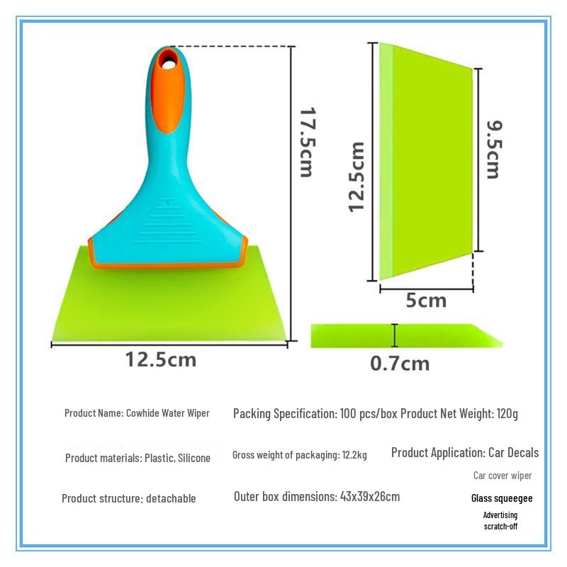 Car Film Scraper Tool with Short Handle - Glass Cleaning Squeegee with Soft/Hard Cow Tendon Rubber Strip