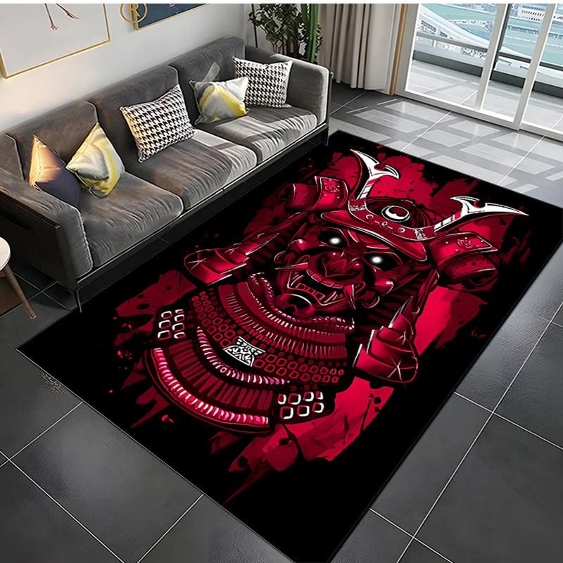 Kristall Samt Japanisches Samurai Design Teppich für Schlafzimmer und Wohnzimmer Heimdekoration, Rutschfeste Matte für das Bett.