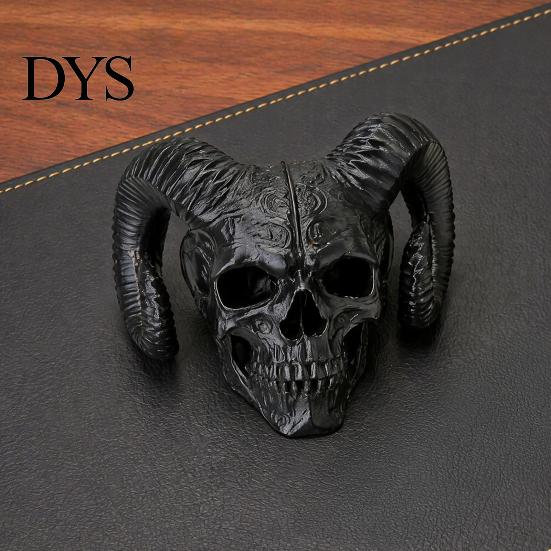 Modern Gothic Atmosphere Pieces 3D Printed Goat Horn Skull Ornament, Ram Horned Devil Trendy Bookshelf Statues Skull, Halloween Dark Desktop