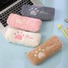 Cute Cat Paw Plush Pencil Case With Soft Material For Students And Girls