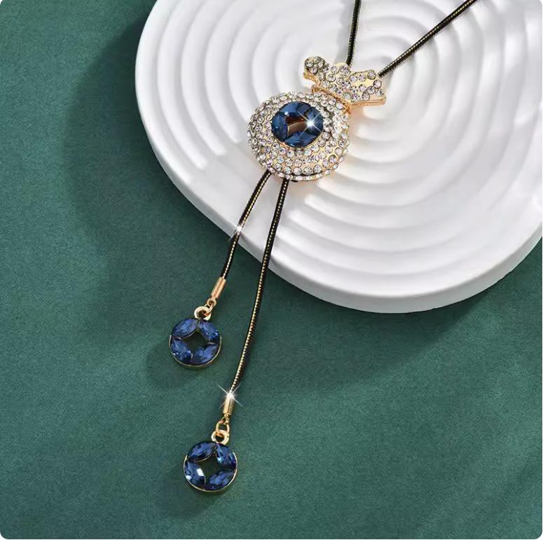 Korean Style Diamond Money Bag Pendant Necklace for Women – Fashionable Long Sweater Chain Jewelry