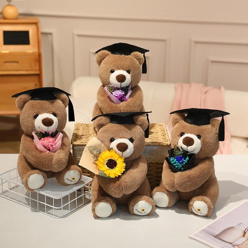 28cm Cartoon 2026 New Graduation Bear Plush Doll Dress Bouquet Doc Cap Ribbon Bear Animal Stuffed Toy Home Decor Gift For Kids