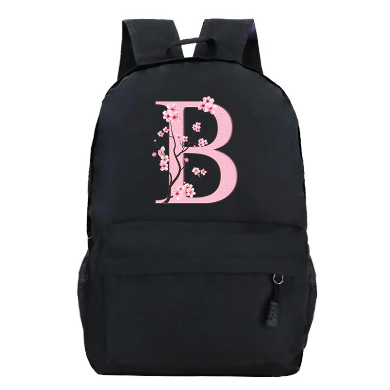 Back To School Rucksacks Trend Graphic Flower Alphabet Harajuku Style Trend Open-air Journey Knapsack Zip Laptop Bagpack
