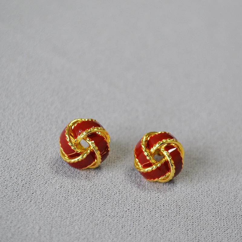 

Artistic Retro Y2K Enamel Earrings: Japanese & Korean-Inspired, Colorful Twisted Gold-Plated Brass with 925 Silver Needle Studs