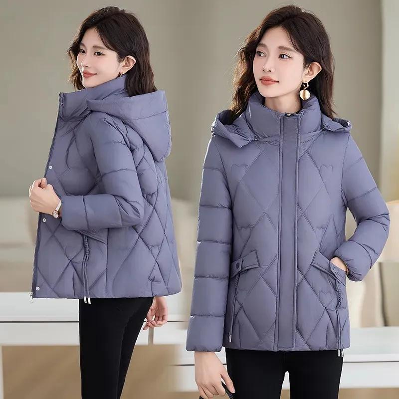 

Женская осенне-зимняя теплая хлопковая куртка большого размера приталенного силуэта для женщин среднего и пожилого возраста, удобная куртка с капюшоном M фиолетовый