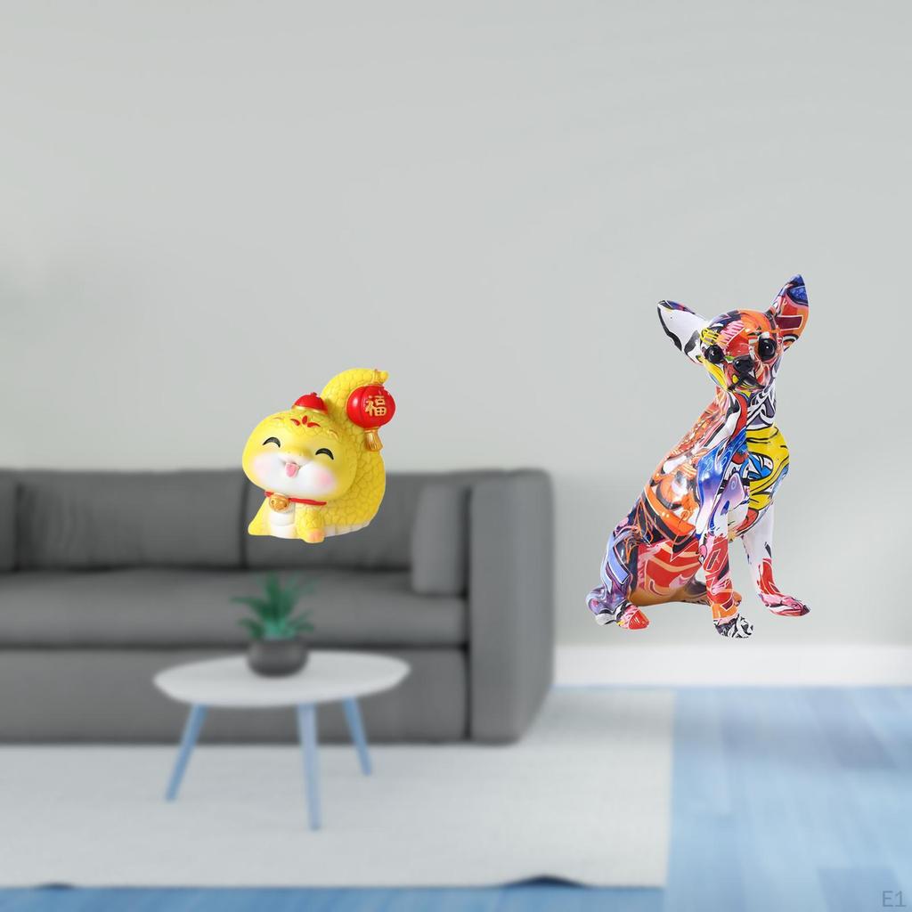 Cartoon Snake Puppy Resin Tabletop Ornament Colorful Dog Statue Decorative Figurine Multicolor