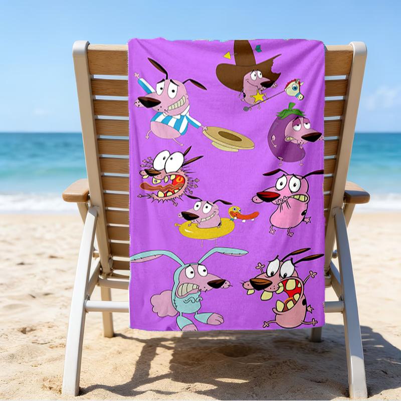 proof beach towel with a Courage the Cowardly Dog2 pattern - soft,absorbent,quick-drying,machine washable - perfect for swimming,camping,bathing