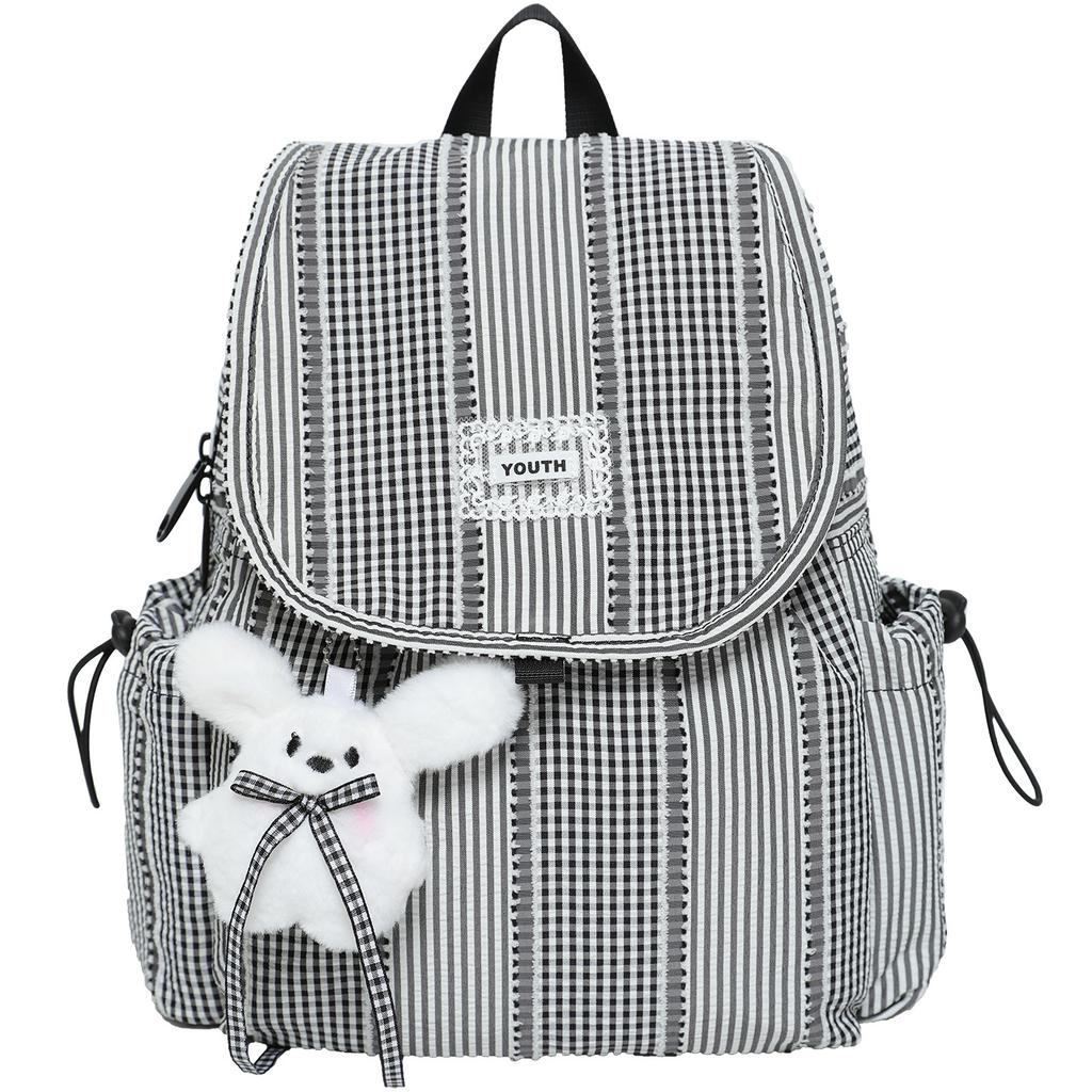 Korean-style canvas backpack for students niche checkered college casual small backpack women's flip cover backpack