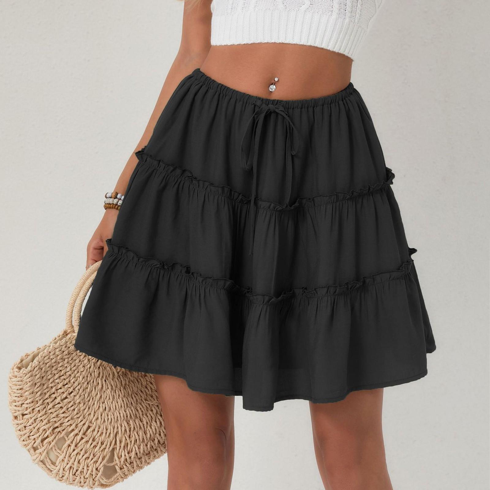 

Women s Fashion Short Skirt Anti-Walking Pants Lined High-Waist Solid Color Half-Body Skirt M чорний