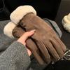 Cold Weather Suede Winter Touch Screen Gloves One Size Retro Fleece Lined Gloves  Daily Commute