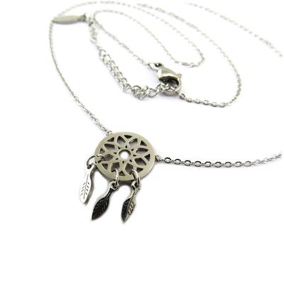 [P8108] - Silver 'Boho' Steel Necklace (dreamcatcher) - 12x12 Mm