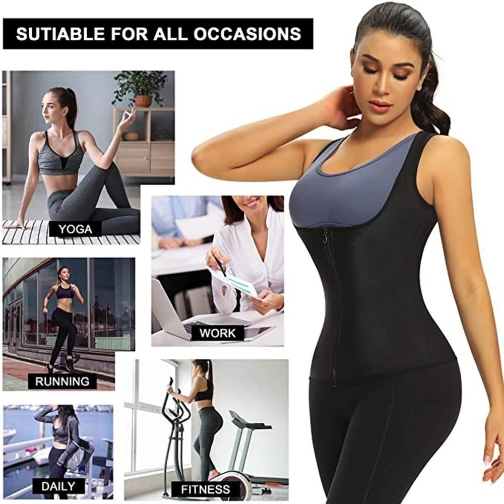 Tank Top Style Sauna Suit Zipper Design Body Shaper Workout Gear Slimming Vest  Weight Loss Program
