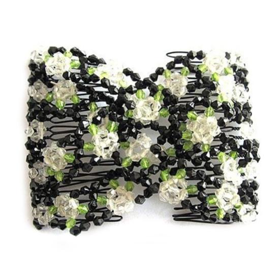 Women's Chic Stretch Rose Flower Bow Beaded Hair Comb Cuff Double Insert Clips