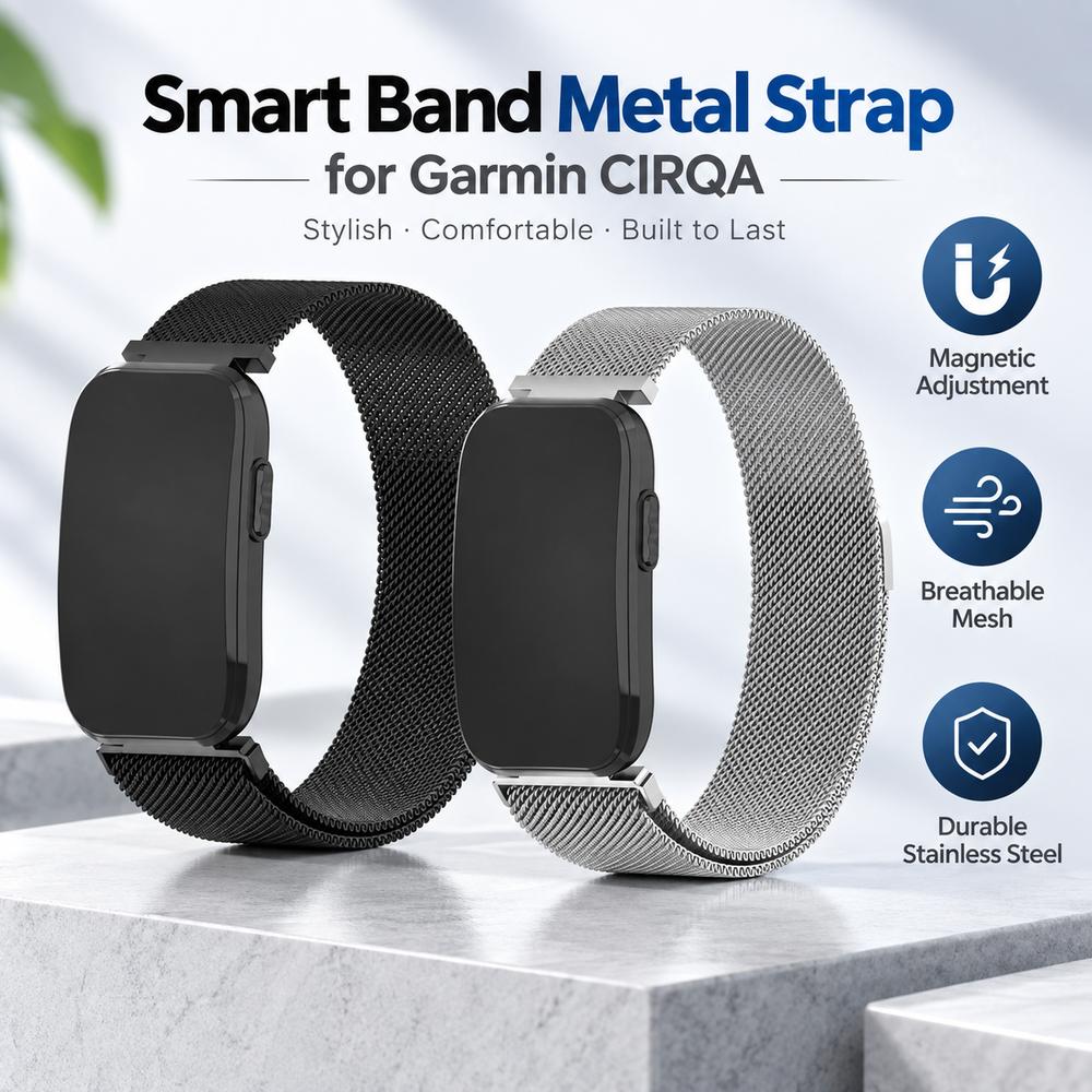 Replacement Smart Band Metal Strap Magnetic Stainless Steel Wristband Adjustable Watchband for Garmin CIRQA