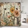 Vintage Floral Shower Curtain Rustic Country Farm Botanical Flower Bee Polyester Fabric Shower Curtain Bathroom Decor With Hooks