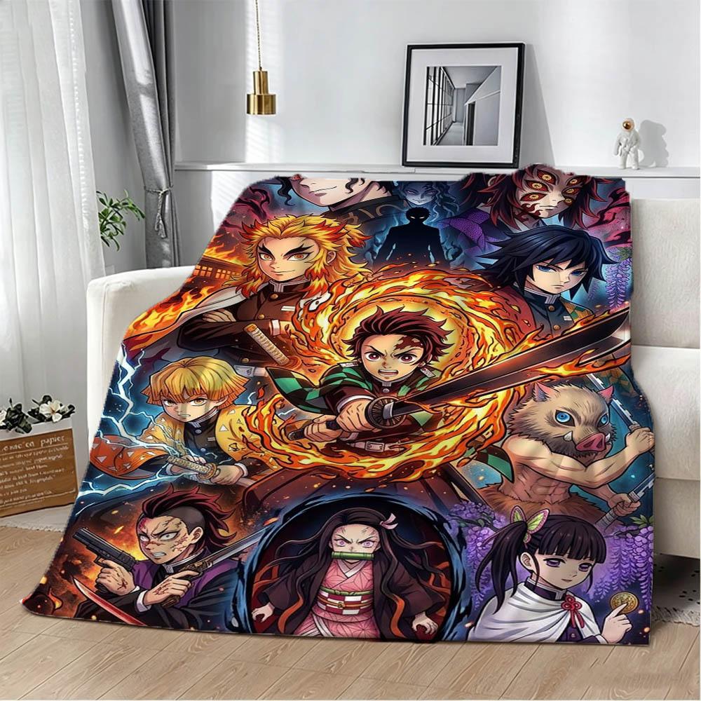 3D Cartoon Demon S-Slayer Anime Nezuko Flannel Blanket Soft Throw Blanket Art For Home Decor Bedroom Bed Sofa Picnic Fans Gifts