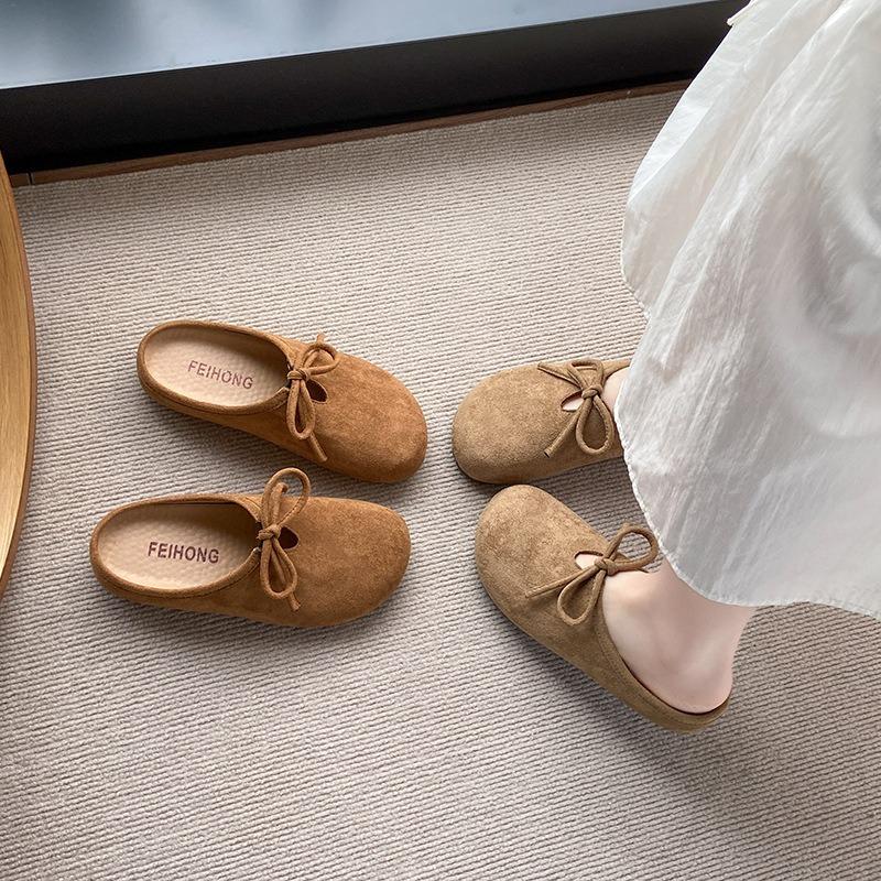 Retro Bag Head Half Slippers Women's New Spring Lazy Pedal Boken Slippers Outer Wear