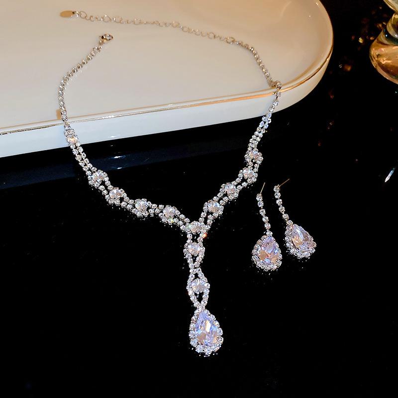 Luxus Perlen- & Diamant-Wassertropfen-Ohrring- & Halsketten-Set - Elegante High-End Damenmode