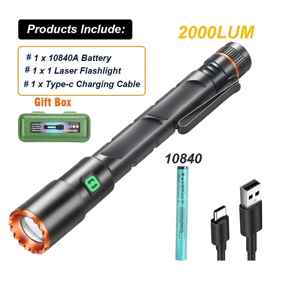 Mini Portable LED Flashlight Built-in Battery Torch With Pen Clip Tail Magnet USB Rechargeable Outdoor Camping Fishing Lantern