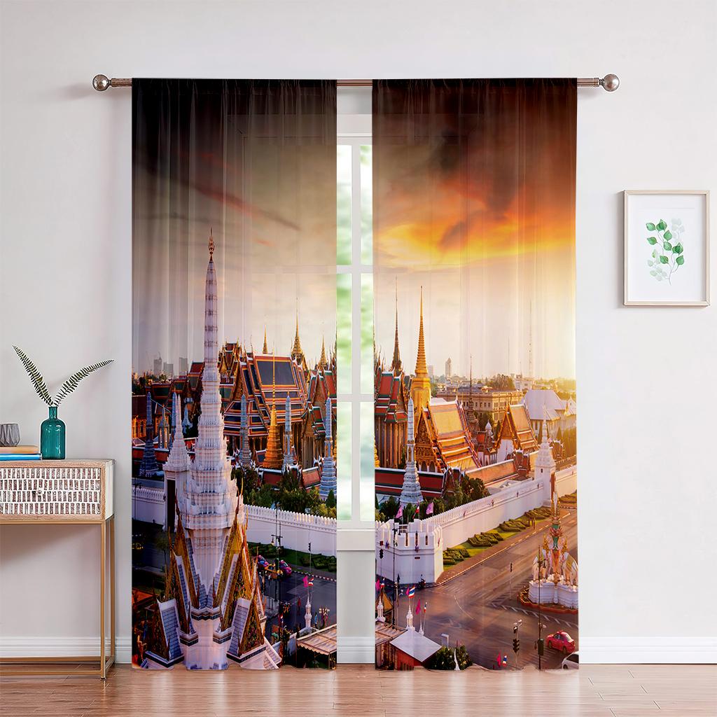 Zasłony 3D z nadrukiem Miasto Budynki Widok ulicy Nocny widok Kompleks budynków Salon Okna od podłogi do sufitu Zasłony na zamówienie