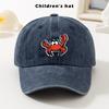 Cartoon Crab Graphic Washed Denim Baseball Cap Cute Animal Print Adjustable Outdoor Sun Hat for Teens