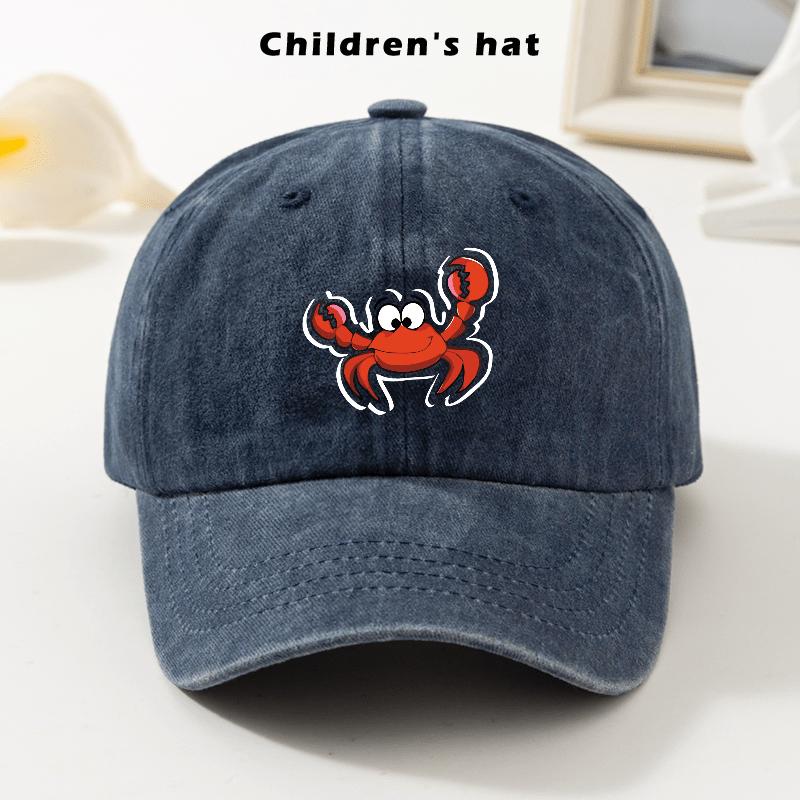 Cartoon Crab Graphic Washed Denim Baseball Cap Cute Animal Print Adjustable Outdoor Sun Hat for Teens