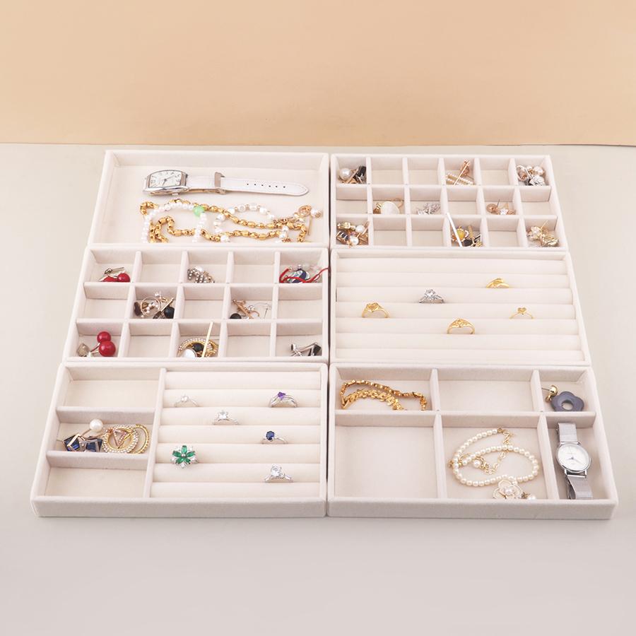

6PCS jewelry storage tray flannel material for necklaces, rings, earrings, hairpins, drawers, multi-grid jewelry storage tray Mo