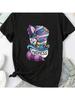 S Regular Size Casual Crew Neck T-Shirt, Geometric Madness Cat Print, Cotton Knit Fabric With Slight Stretch, Short Sleeve