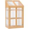 Mini Greenhouse, Small Hothouse with Wooden Frame, Window and Double Door, 3 Shelves, 70L X 50W X 120H Cm, Brown