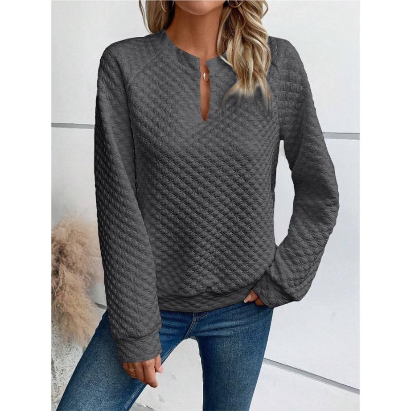 YYFS Women's Fashion Casual Spring Autumn Solid Color Print Long Sleeve O-Neck Blouses & Shirts