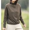 Women's Autumn/Winter Stand Collar Brushed Fabric Base Layer T-Shirt - Loose Slimming, Skin-Friendly Top