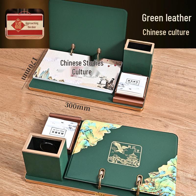 2026 Custom Leather Business Desk Calendar Set with Logo - Creative Office Desktop Ornament Gift Box