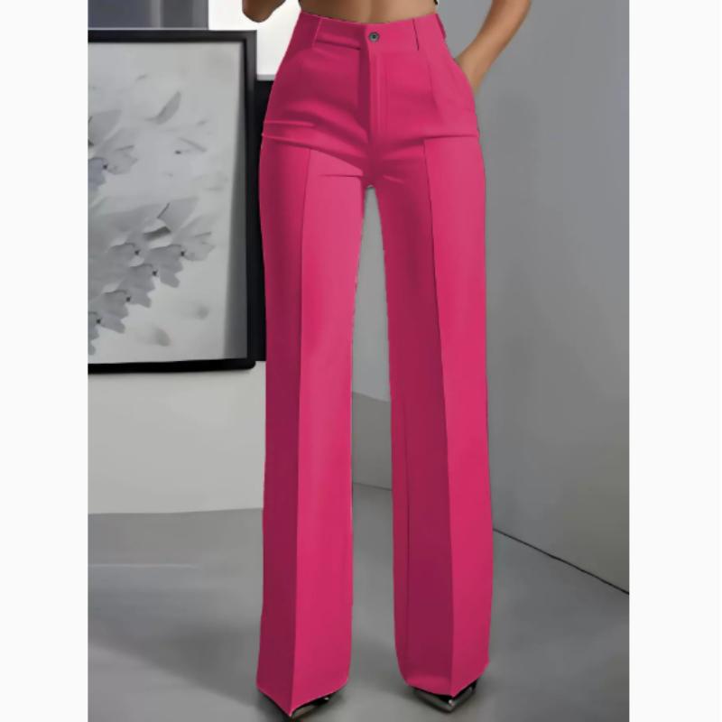 Dámské kalhoty s vysokým pasem - Volné kalhoty s rovnými nohavicemi, Minimalistické kancelářské kalhoty šité na míru