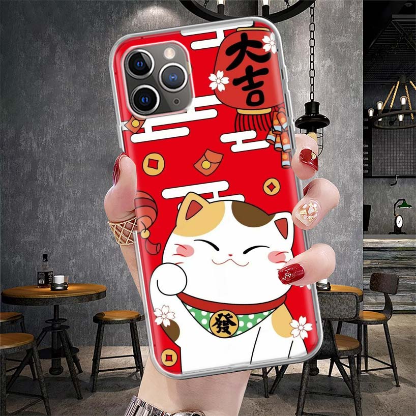 Lucky Cat Maneki Neko Japanese Soft Phone Case For IPhone 11 17 Air 16E 16 Pro Max 15 + 14 Plus 13 Mini 12 Apple 7 SE 8 Fundas C