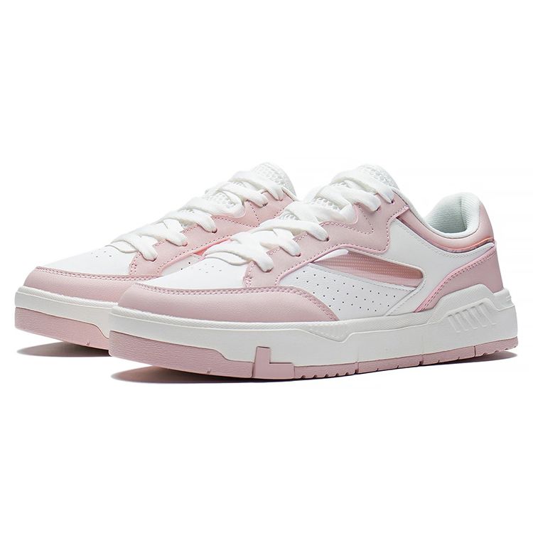 Li Ning Ace Non-Slip Wear-Resistant Low-Top Skate Shoes Women Sneakers White Pink AGCS032-2