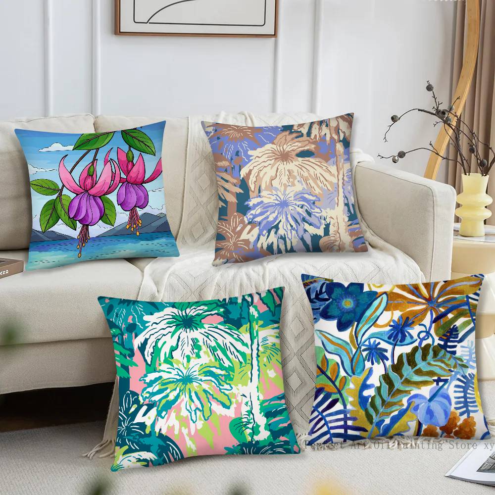 Tropical Flowers Retro Pillow Case Fashion Square Pillowcase Bedroom Sofa Room Ins Decoration Leisure
