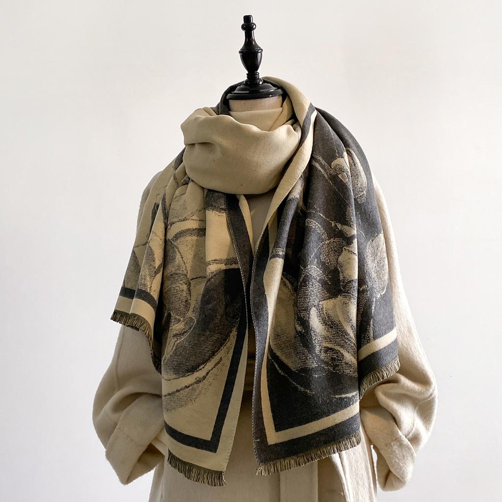 New Luxury Design Winter Two-Sided Cashmere Jacquard Scarves High Quality Women Thicken Wrap Shawl Ladies Brand Pashmina Scarf