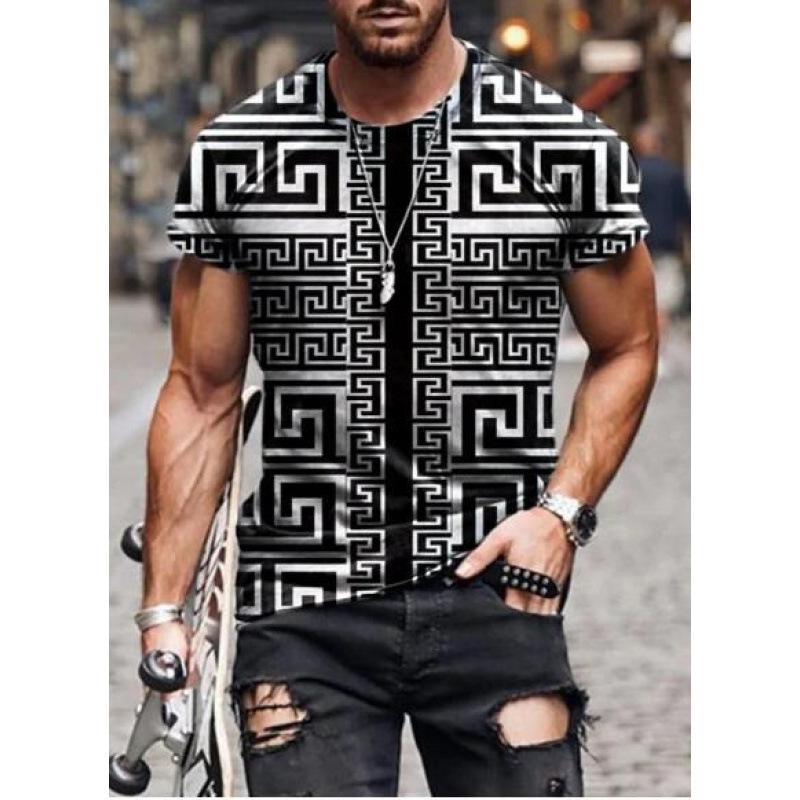 Men's Summer Youth Sports Slim Fit Digital Print Plus Size Short Shirt