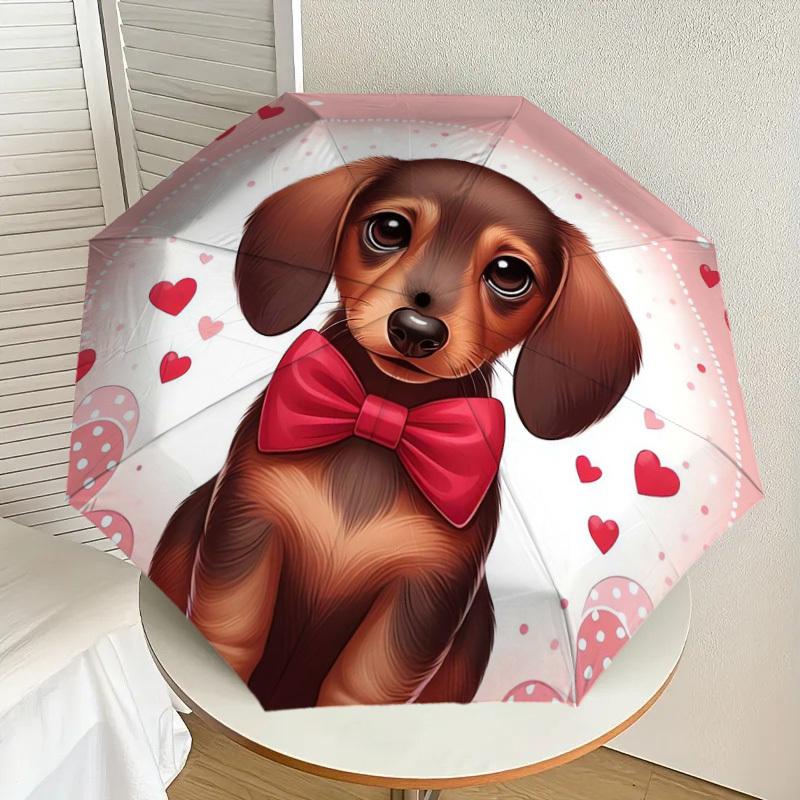 1pc Dachshund with Red Bow Tie Umbrella with Plastic Handle,Suitable for All Seasons Home Travel Outdoor UmbrellaDD300