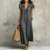 Dames Mouwloos Losvallend Maxi Jurk Boheemse Stijl V-hals Ruche Afwerking Casual Zomer Lange Jurk met Zakken
