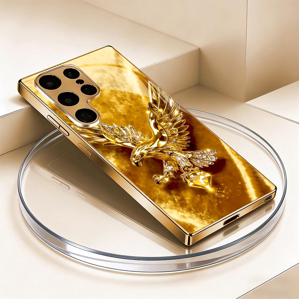Eagle Design Electroplated Glass Phone Case Suitable for Samsung Galaxy S26 S25 S24 S22 S21 S20 FE/Ultra/Plus Scratch resistant