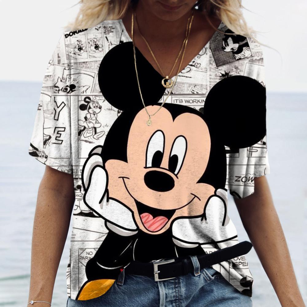 Casual Loose Top V-neck Versatile Short Sleeve Fashion Print T-Shirts Women’s