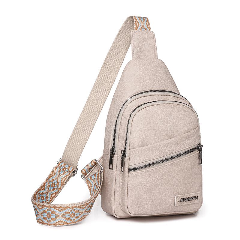 Women's Leather Chest Bag Solid Color Crossbody Bag Stitching Waist Bag Colorful Shoulder Straps