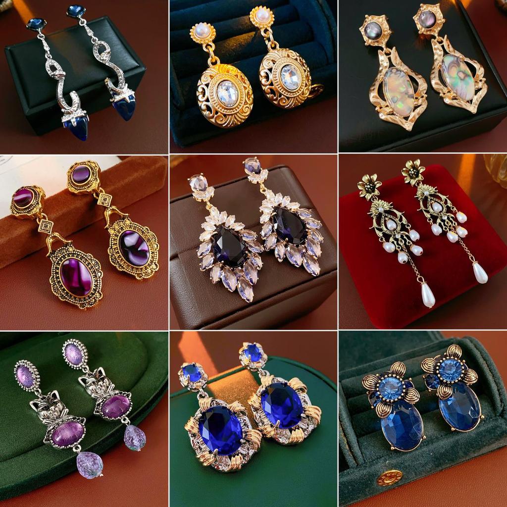 Baroque Style Zircon Earrings,Ornate Filigree Gemstone Earrings,Vintage Gemstone Drop Earrings,
