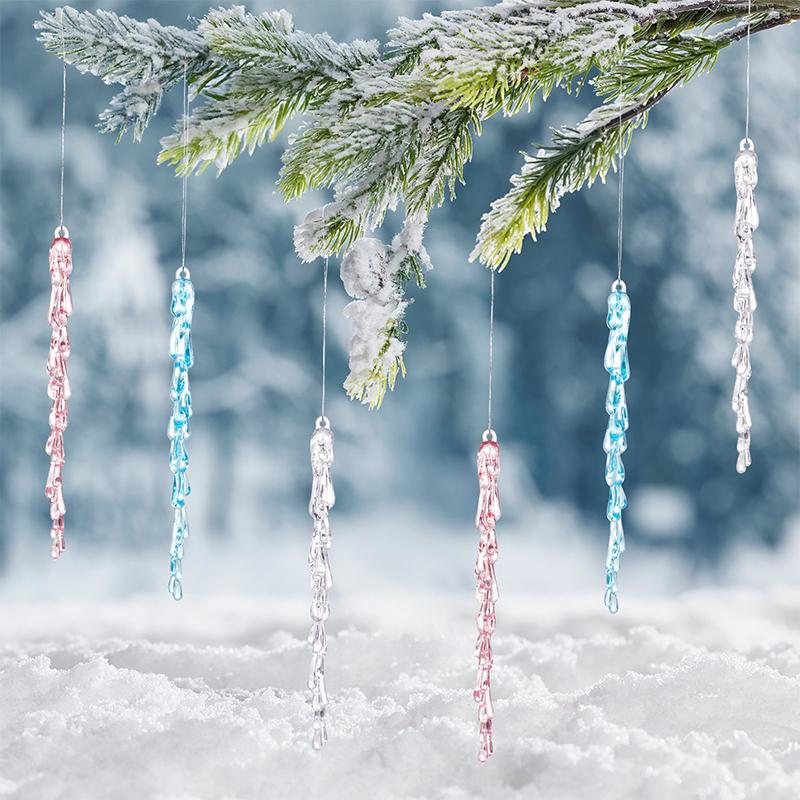 Clear Acrylic Christmas Tree Decorations Christmas Hanging Ornaments Snowflake & Icicle Hanging Decor New Year Party Decorations